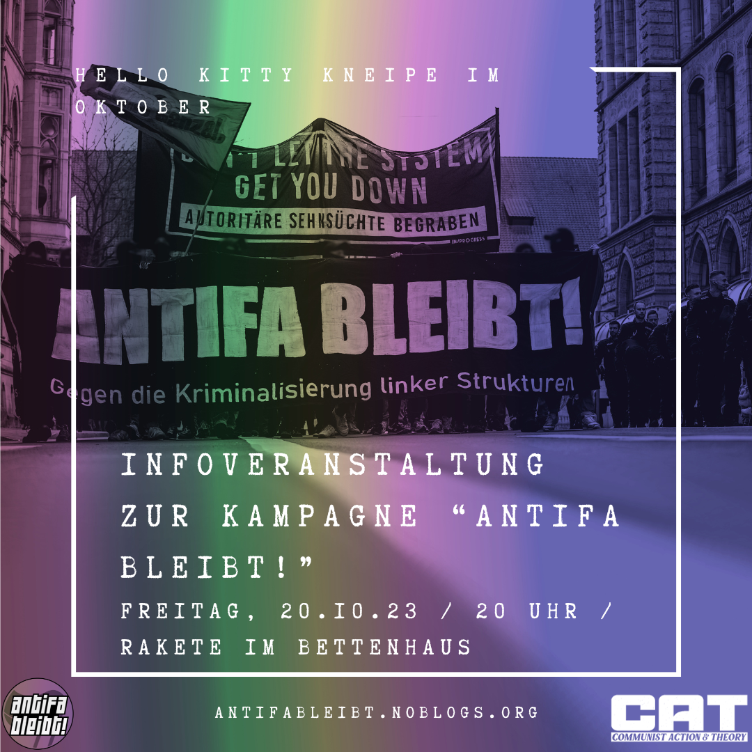 Hello Kitty Kneipe im Oktober: “Antifa Bleibt!”